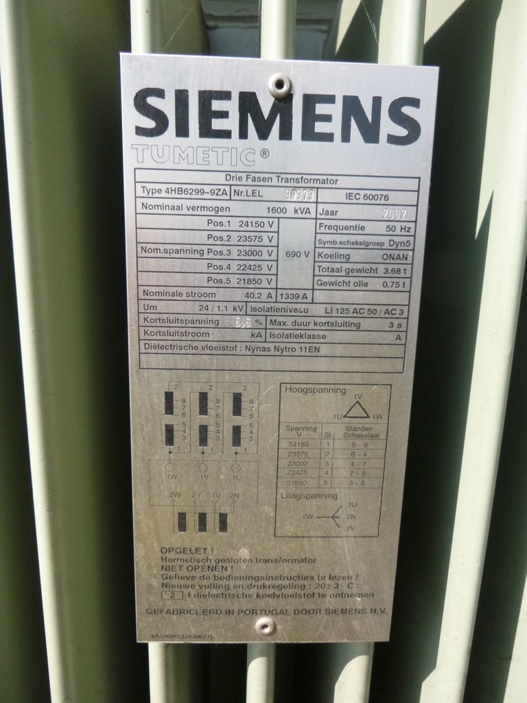 8x Siemens 1600 kVA trafostation 2002